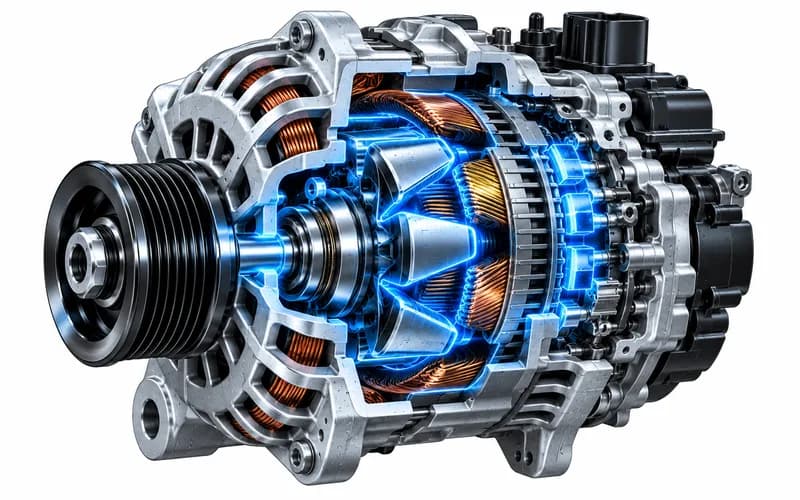 Neon-blue cutaway of a alternator