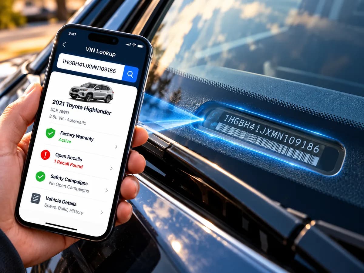 Checking a used car’s VIN for warranty and recall status.